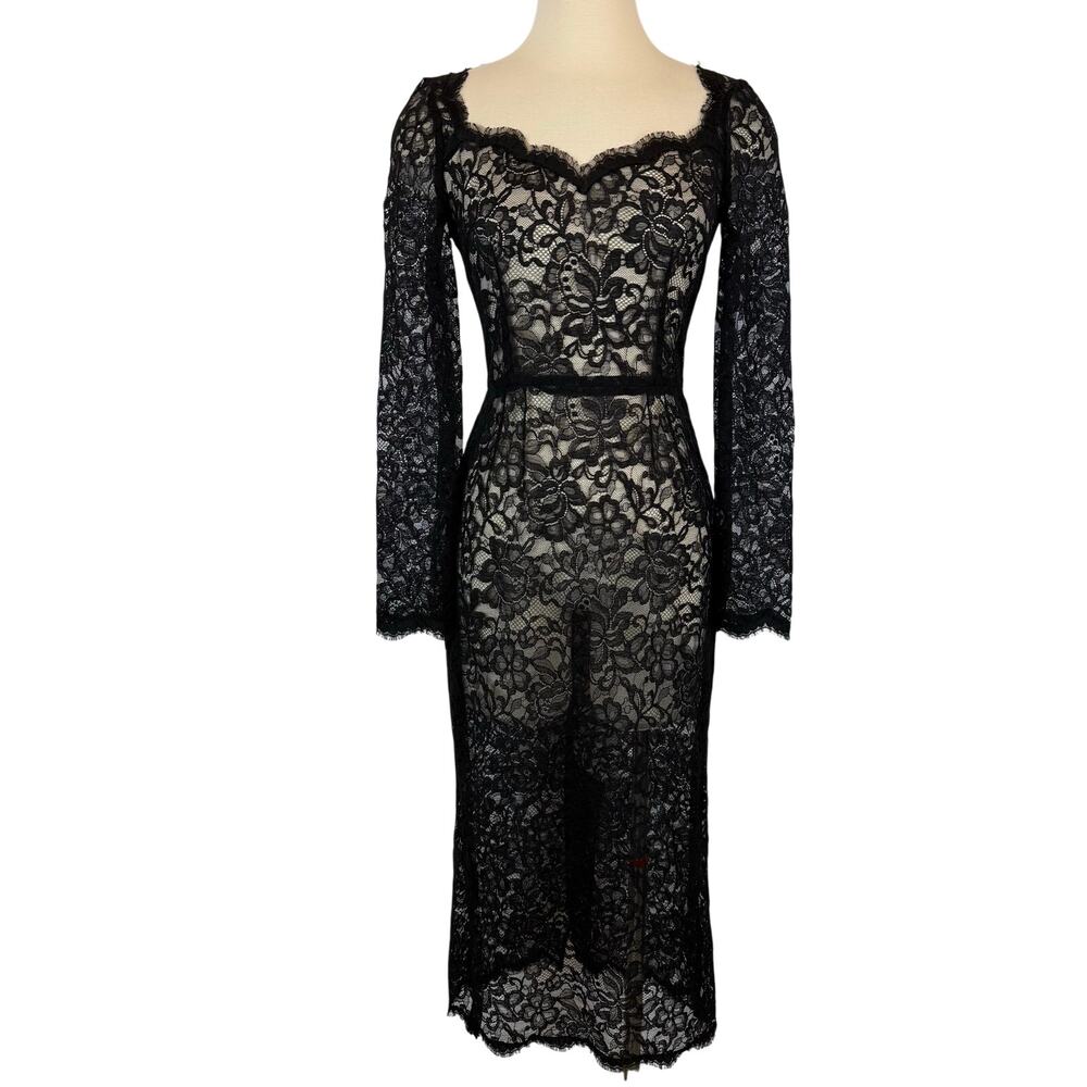 Dolce & Gabbana Stretch Floral Lace Midi Dress NWT IT40 (US4) Black *NO SLIP*